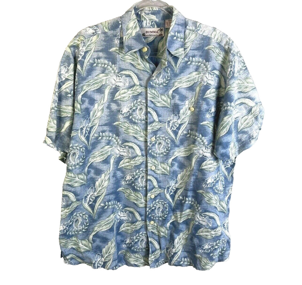 Summa Hawaiin Aloha Shirt Men's Medium Blue Floral Loose Fit